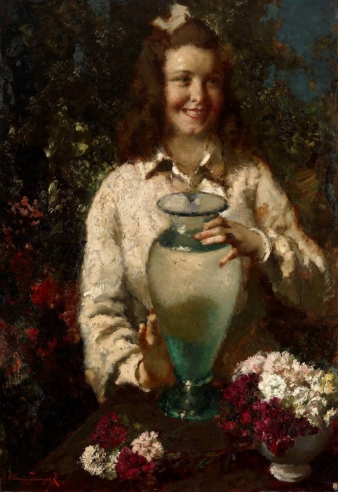А. Исупов «Девушка с вазой»  1940 год.  Частное собрание.