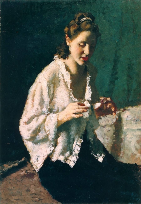 «Портрет женщины в белой кофточке»  1935 год. Холст, масло. Частное собрание.