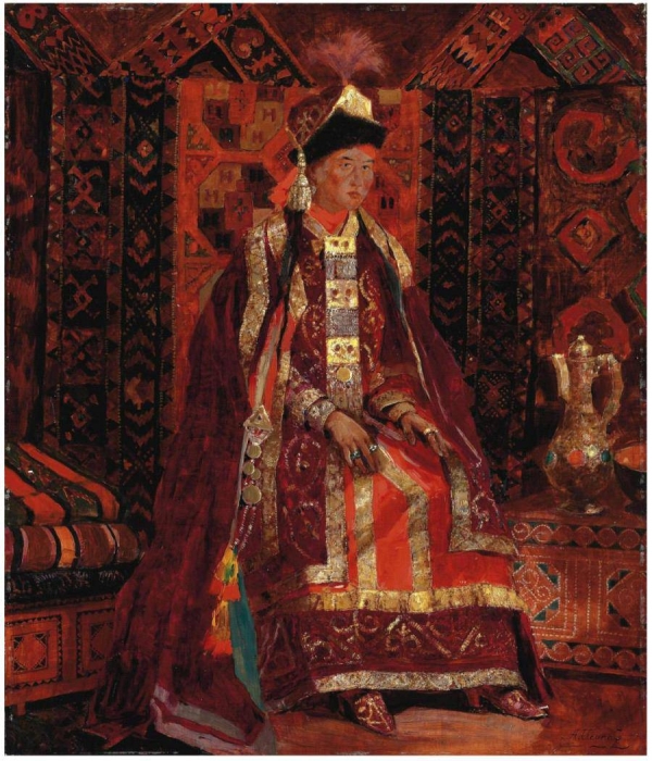 А. Исупов «Казахская невеста». Холст на картоне, масло. 83,3 х 71,5 см. Около 1914 года. Частное собрание.