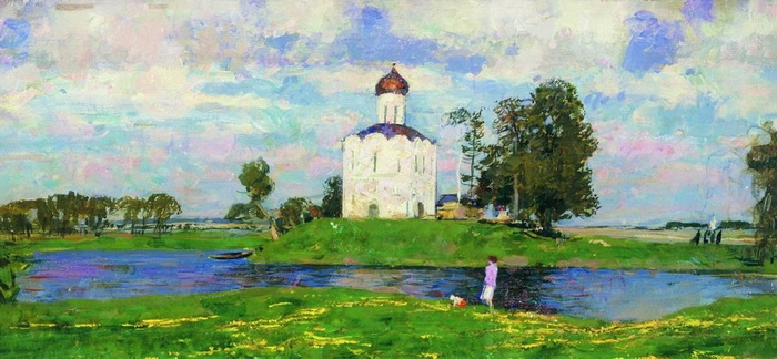 С.В. Герасимов. Церковь Покрова на Нерли. Холст, масло. 1953 г.