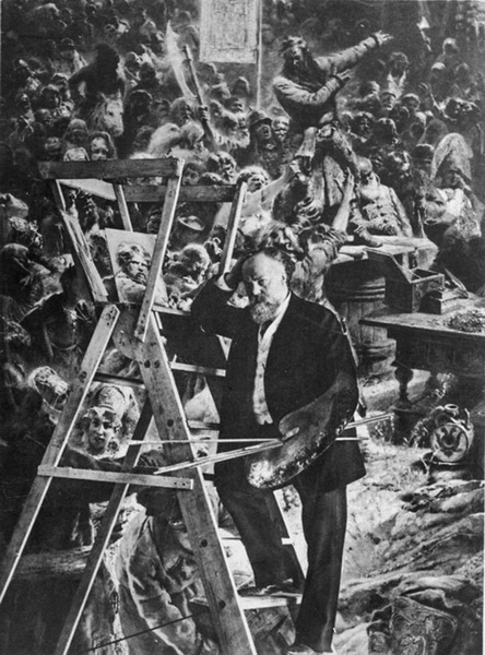 К. Е. Маковский у картины «Воззвание Минина к нижегородцам»