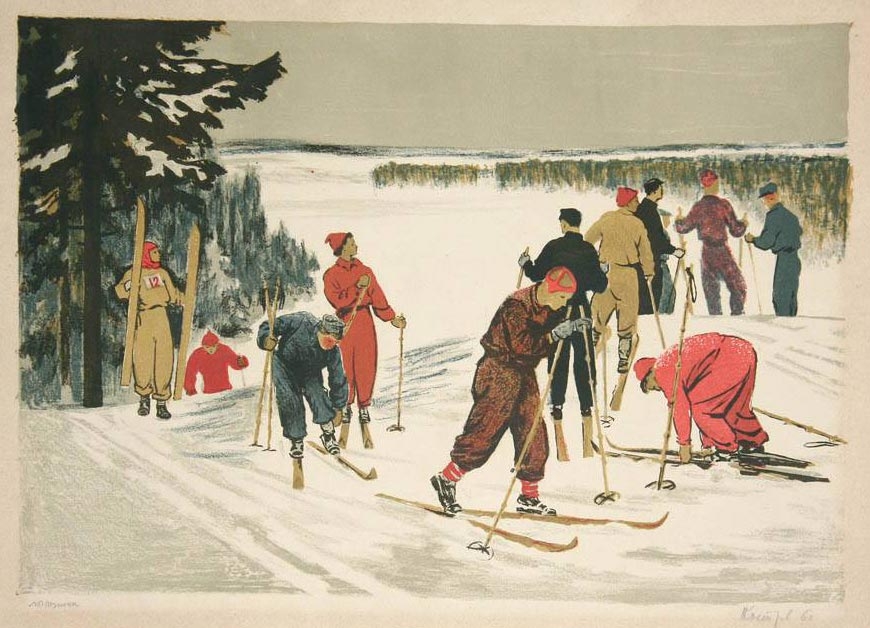 Н. Костров «Лыжники», 1950-е годы 