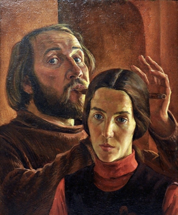 Алексей Тихонов «Автопортрет с женой» Картон, масло. 1976 г.
