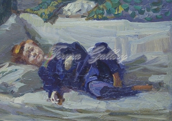 Николай Павлович Толкунов «Женечка»  Картон, масло 25х34,5 см  1956 г. 